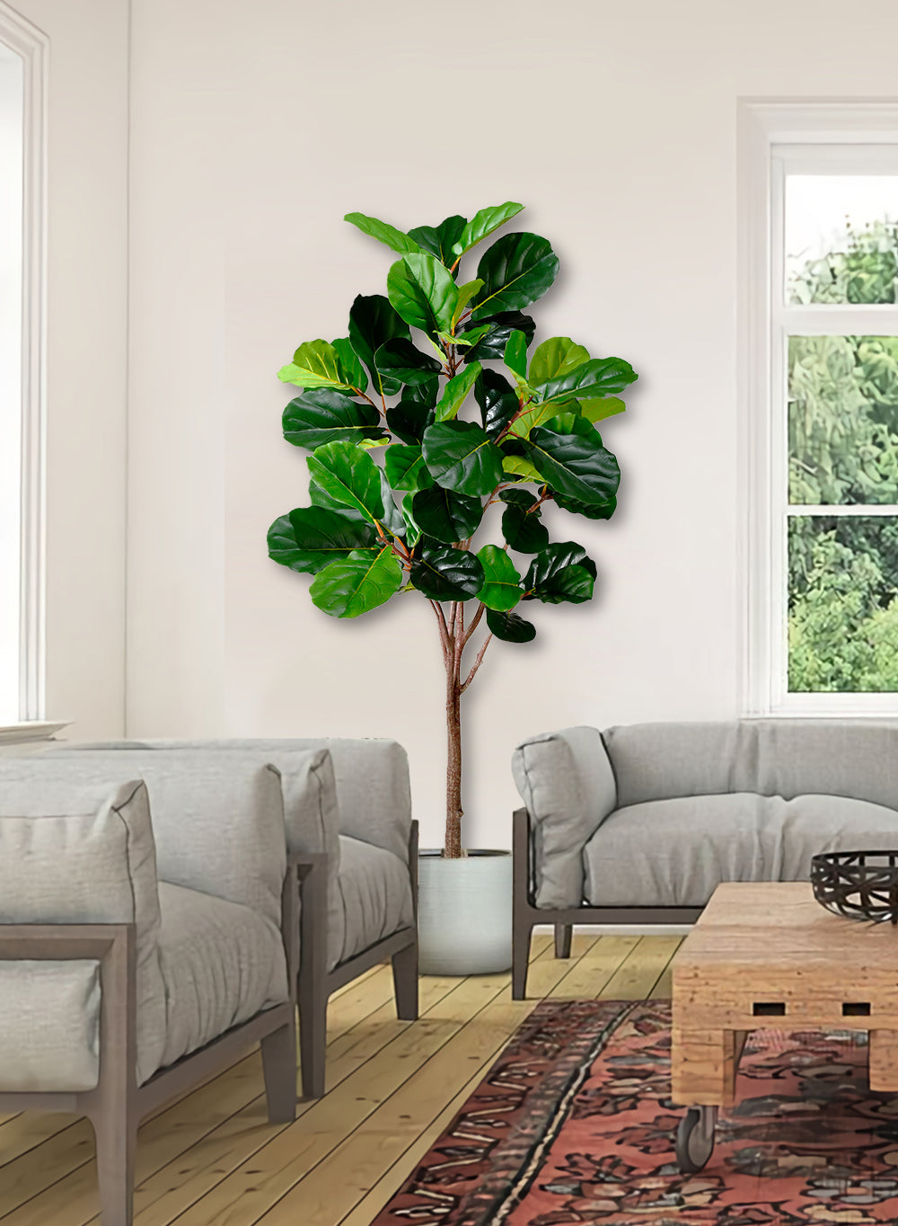 Artificial Fiddle Leaf Fig Plant in Black Pot, 30" Diameter & 71" Tall