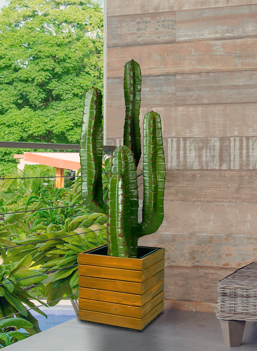 Faux Candelabra Cactus in Black Pot, 8" Diameter & 26" Tall