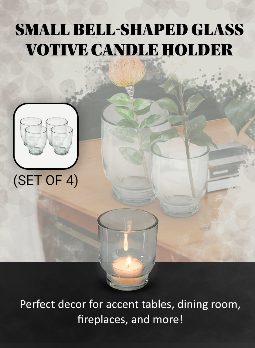 Bell-Shaped Glass Votive Candle Holder, in 2 Sizes, Set of 4