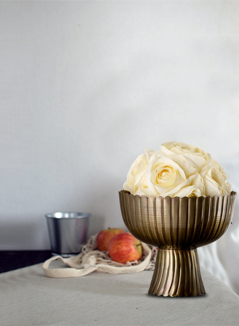 Scalloped Brass Pedestal Bowl, 8" Diameter & 7" Tall