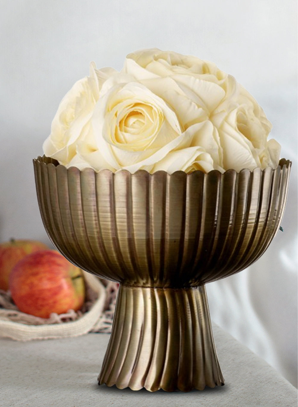 Scalloped Brass Pedestal Bowl, 8" Diameter & 7" Tall