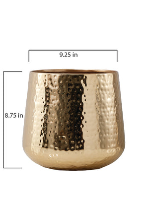 Shiny Hammered Gold Pot Vase, In 2 Sizes