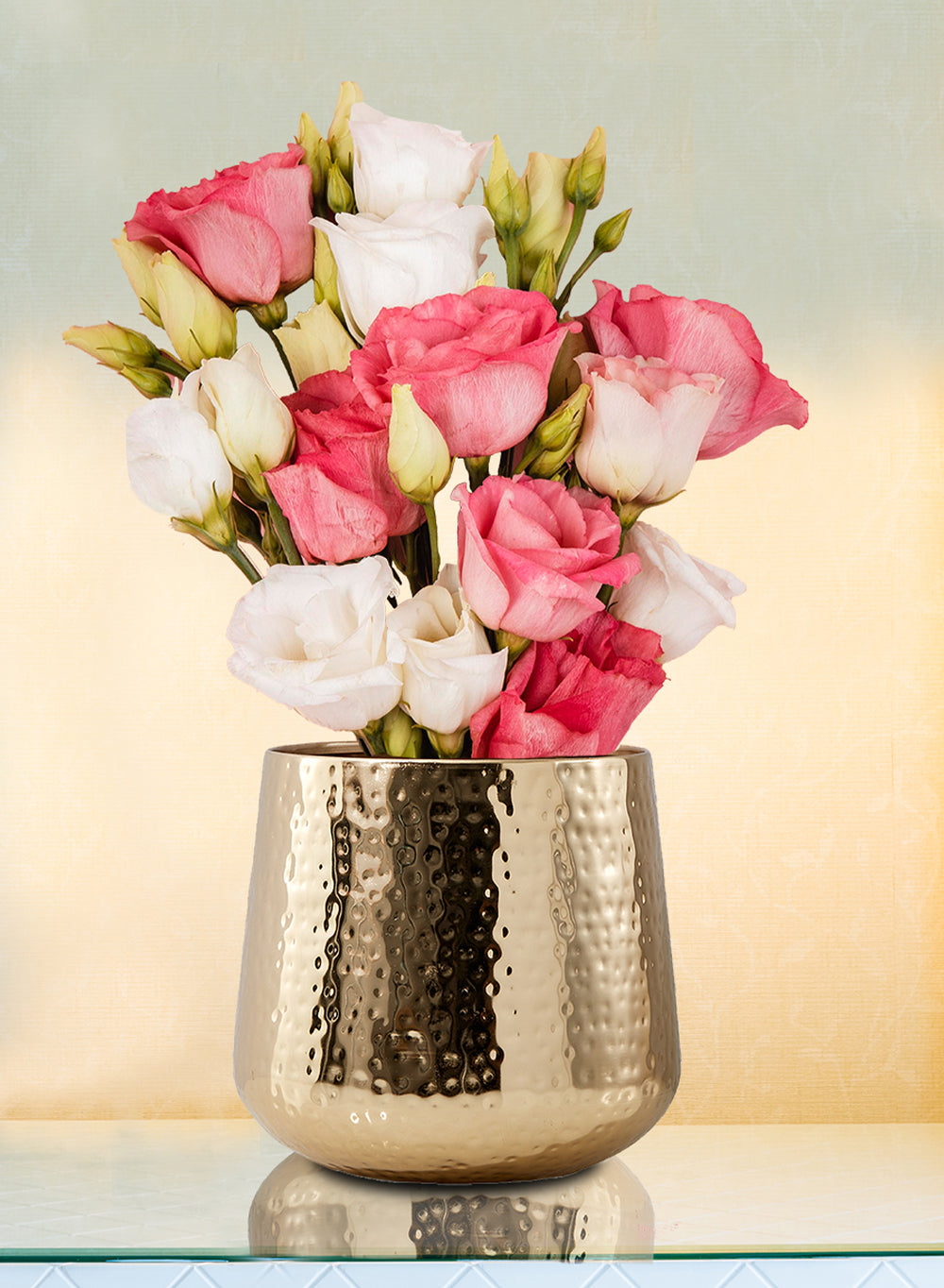 Shiny Hammered Gold Pot Vase, In 2 Sizes