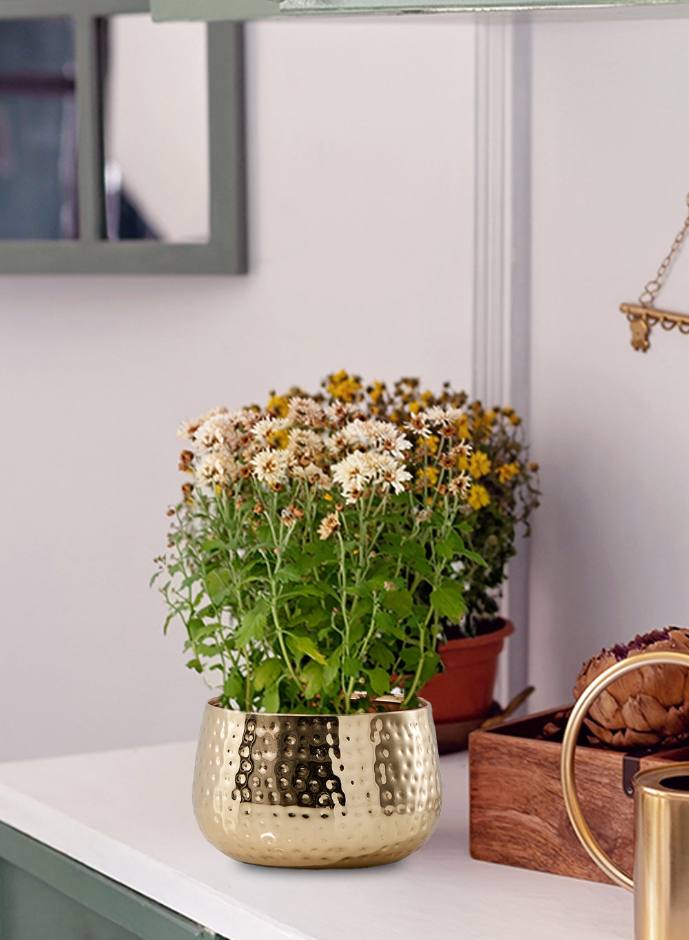 Shiny Hammered Gold Pot Vase, In 2 Sizes