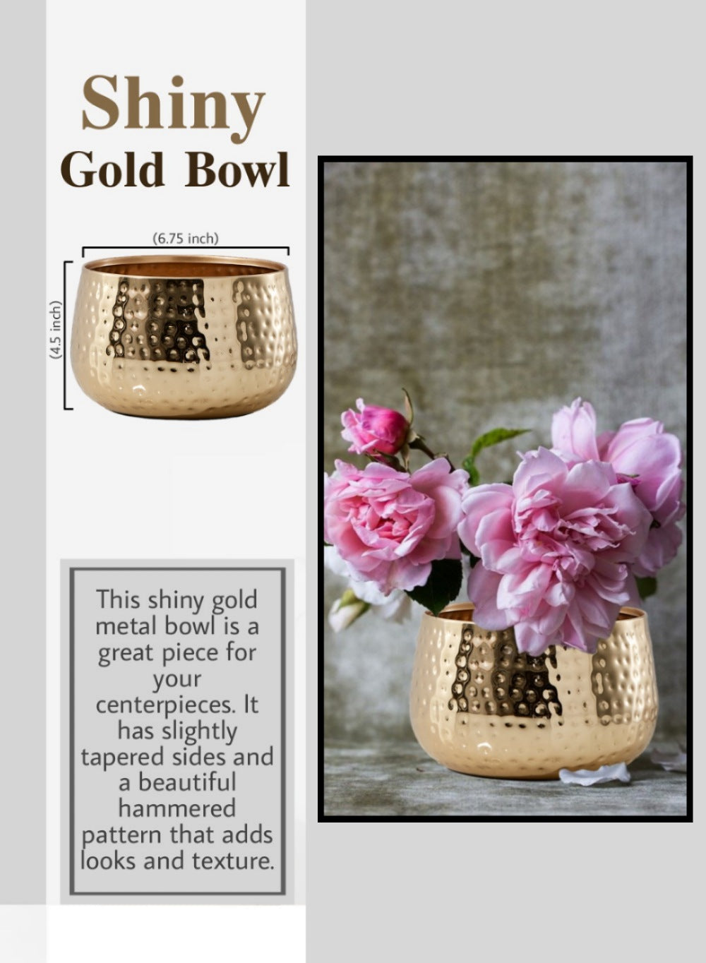 Shiny Hammered Gold Pot Vase, In 2 Sizes