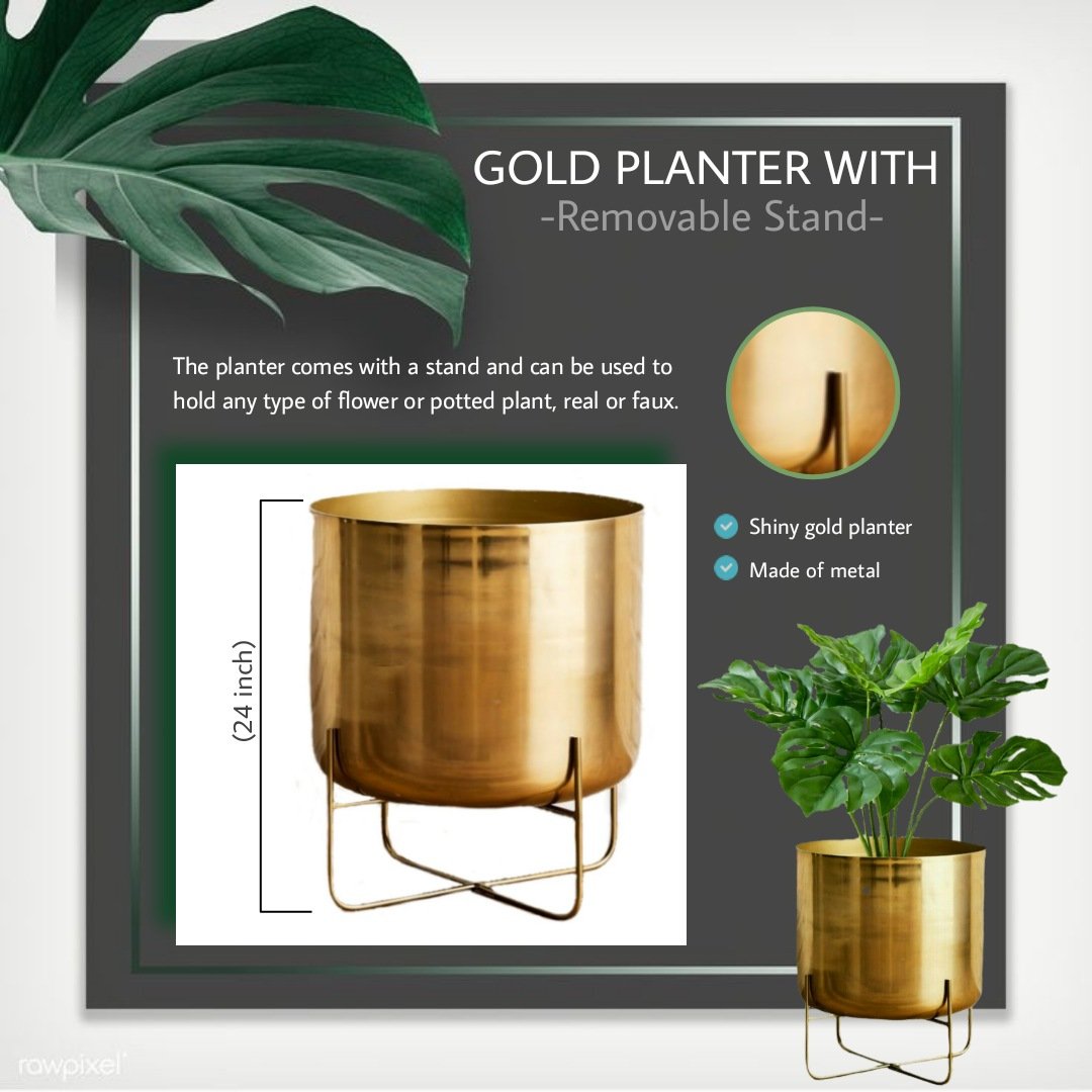 Gold Planter with Detachable Metal Stand, in 4 Sizes