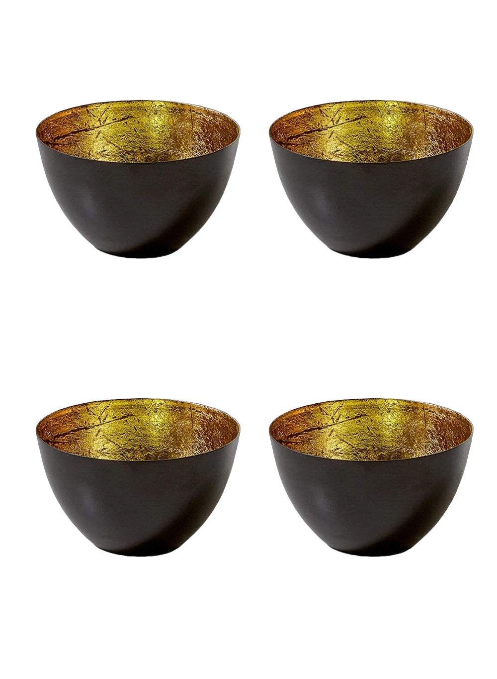 Serene Spaces Living Set of 4 Stylish Black & Gold Bowls, 2.5" Tall & 4" Dia