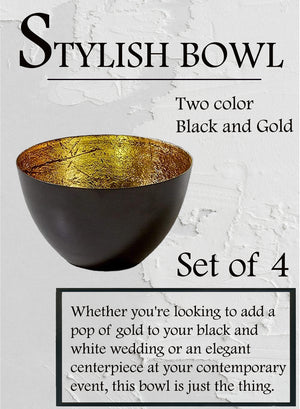 Serene Spaces Living Set of 4 Stylish Black & Gold Bowls, 2.5" Tall & 4" Dia
