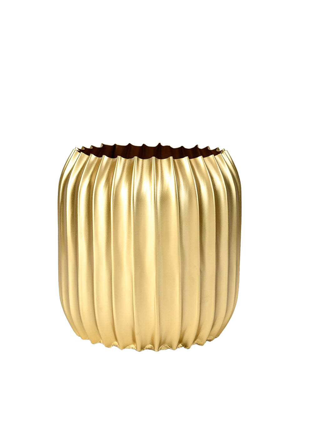 Ribbed Gold Metal Vase, 6.5" Diameter & 7" Tall