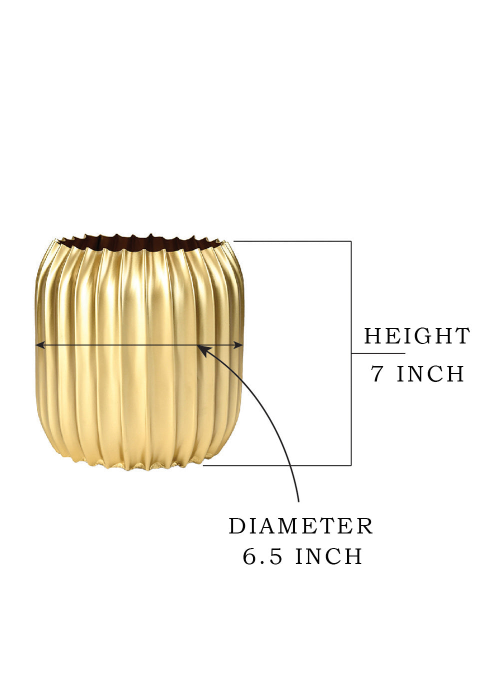 Ribbed Gold Metal Vase, 6.5" Diameter & 7" Tall