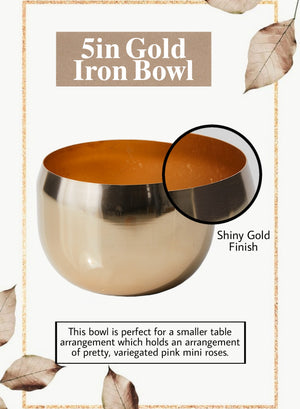 Light Gold-Finish Iron Bowl, 5" Diameter & 3.75" Tall