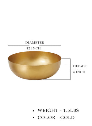 Vintage Gold Decorative Iron Bowl, 12" Diameter & 4" Tall