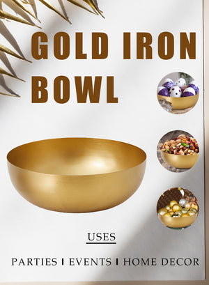 Vintage Gold Decorative Iron Bowl, 12" Diameter & 4" Tall
