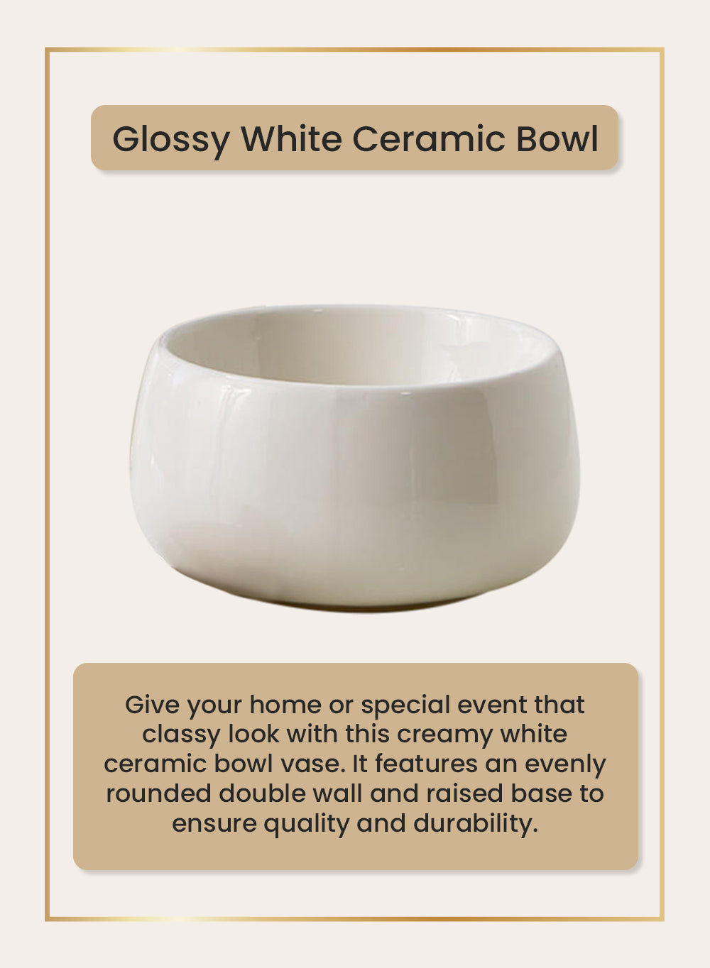 Glossy White Ceramic Bowl, Round Floral Vase, in 2 Sizes