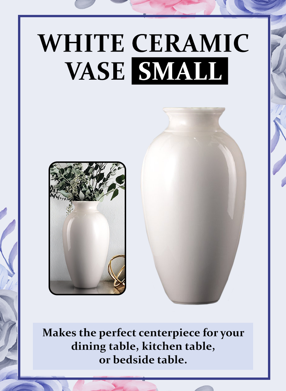 White Ceramic Urn Vase, In 3 Sizes