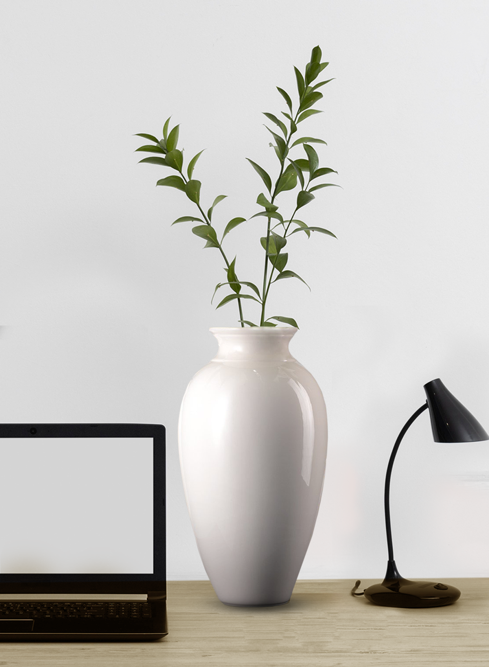 White Ceramic Urn Vase, In 3 Sizes