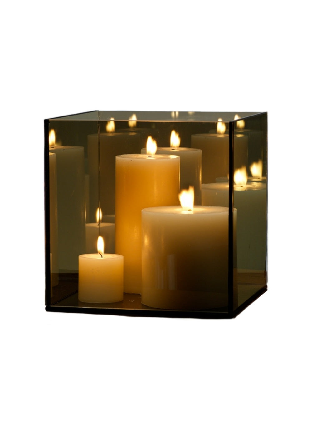 Serene Spaces Living Square Reflective Glass Candle Holder, 8" Wide & 8" Tall