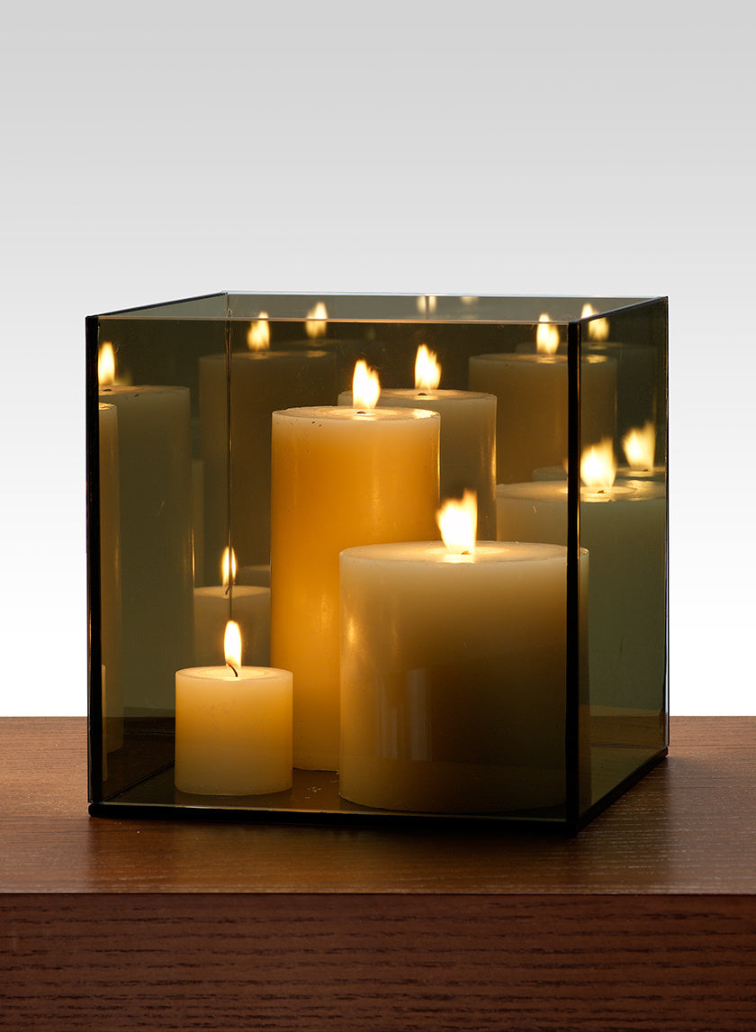 Serene Spaces Living Square Reflective Glass Candle Holder, 8" Wide & 8" Tall