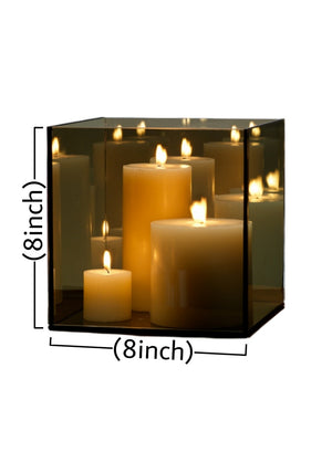 Serene Spaces Living Square Reflective Glass Candle Holder, 8" Wide & 8" Tall