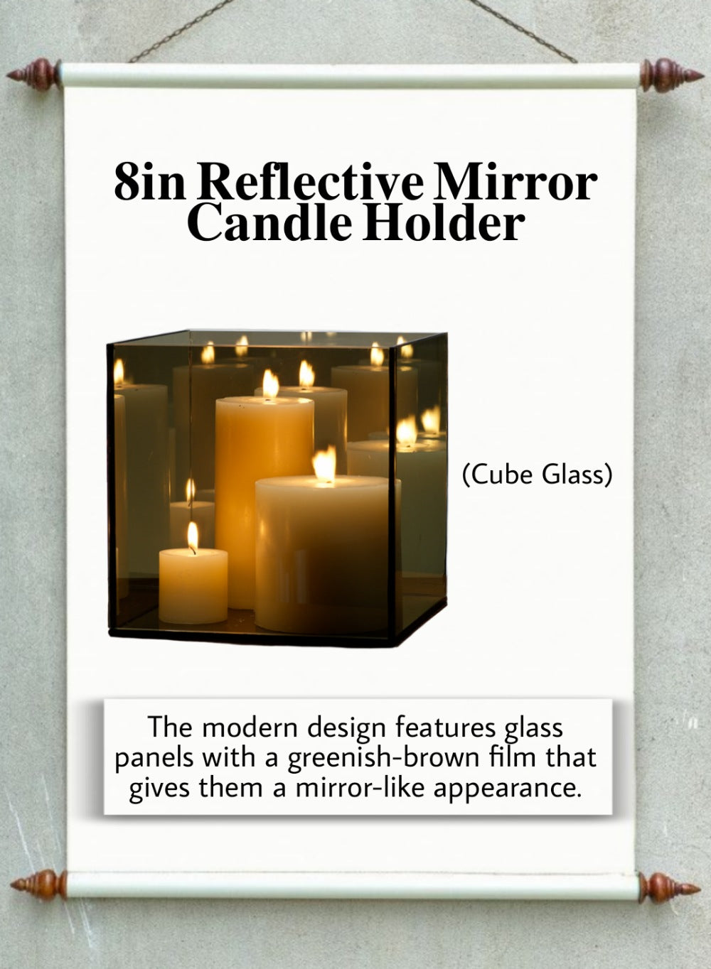 Serene Spaces Living Square Reflective Glass Candle Holder, 8" Wide & 8" Tall