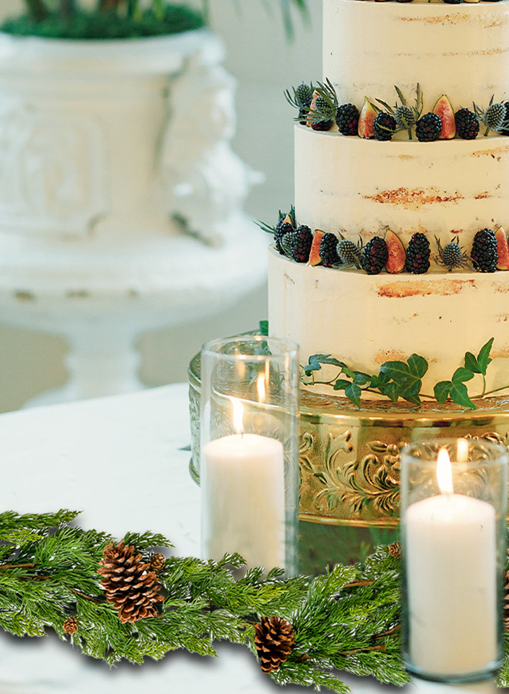 Faux Cypress Garland with Pinecones, 62" Long