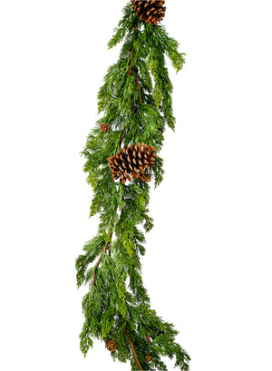 Faux Cypress Garland with Pinecones, 62" Long