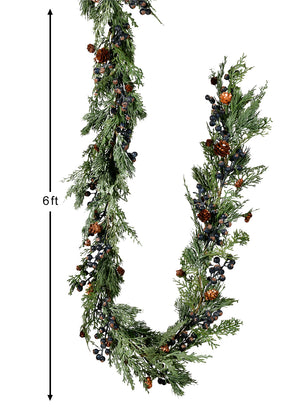72" Artificial Blueberry Cypress Garland with Pinecones