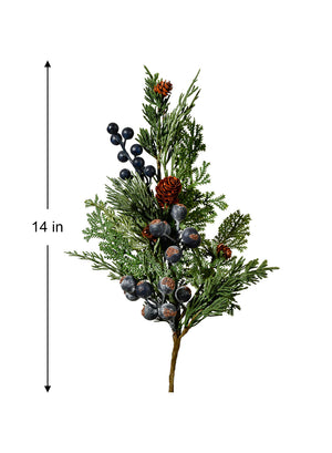Artificial Blueberry Cypress Spray with Pinecones, 14" Tall, Set of 4