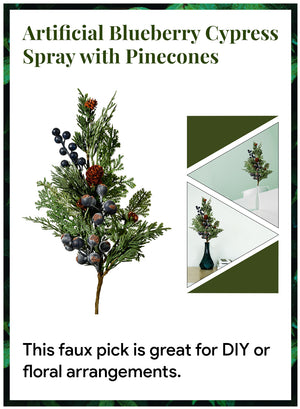 Artificial Blueberry Cypress Spray with Pinecones, 14" Tall, Set of 4
