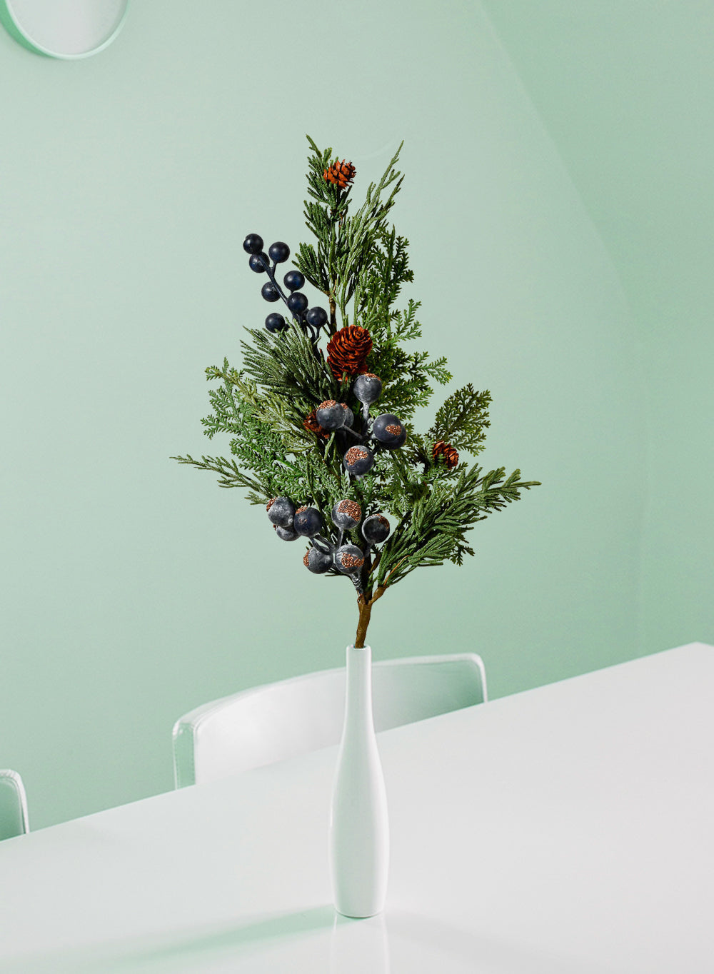 Artificial Blueberry Cypress Spray with Pinecones, 14" Tall, Set of 4