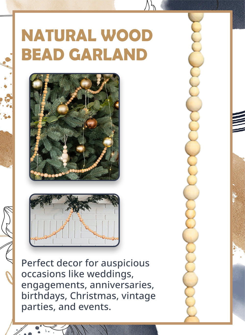 Natural Wood Bead Garland, 72" Long