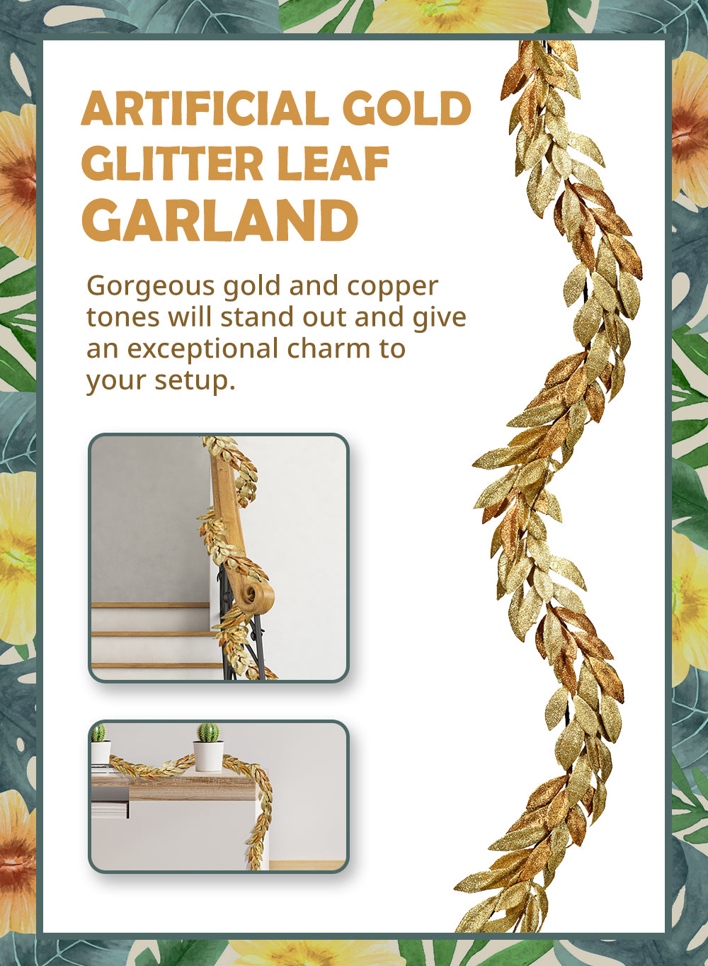 Artificial Glitter Leaf Garland, 72" Long, In 2 Colors