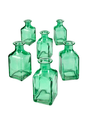 Serene Spaces Living Glass Bottle Bud Vases Set of 6, 36 or 48, Vintage Square Bottle Style - Elegant Vases, 4.5" Tall by 2" Square