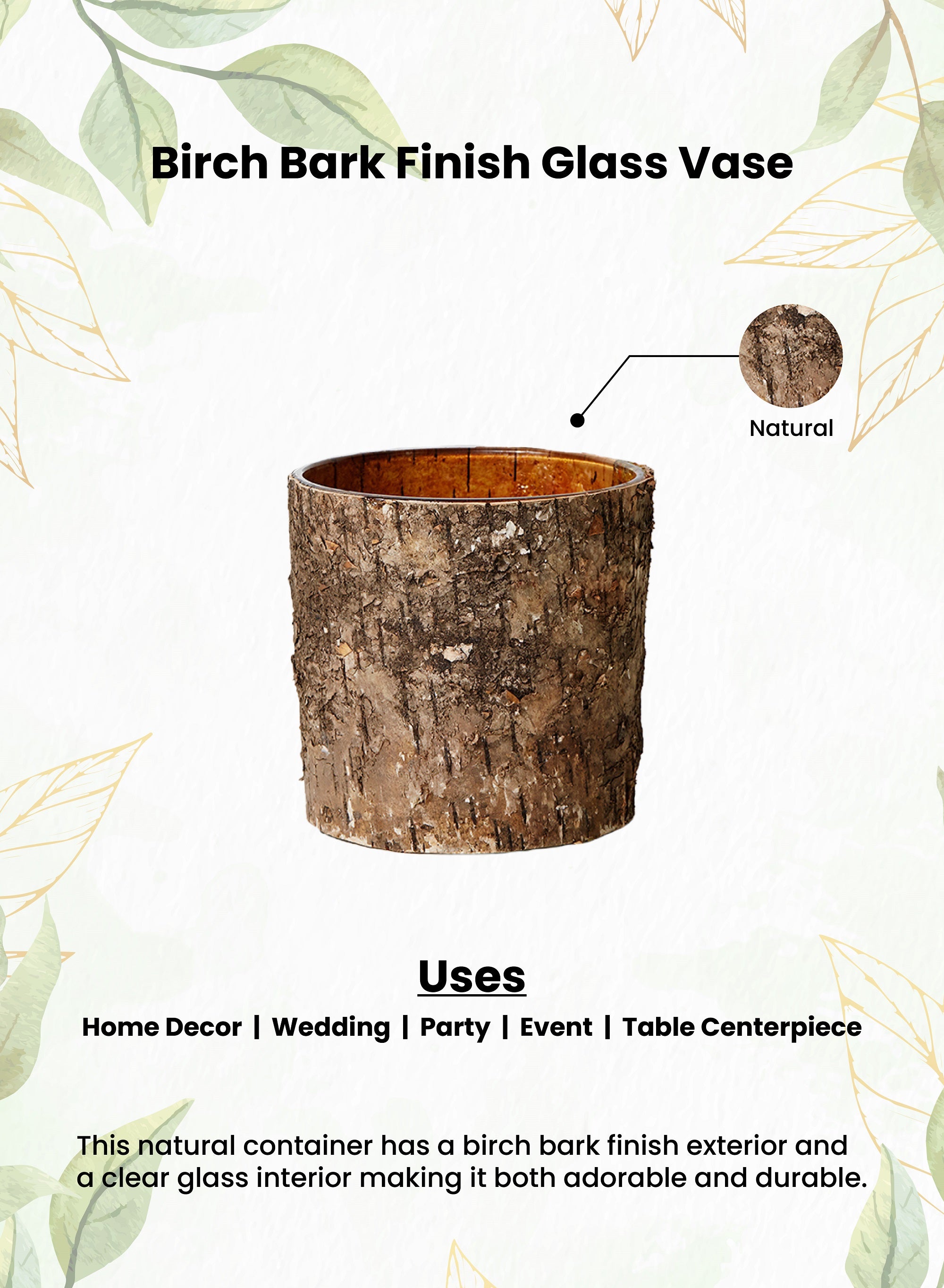 Birch Bark Glass Vase, in 5 Sizes