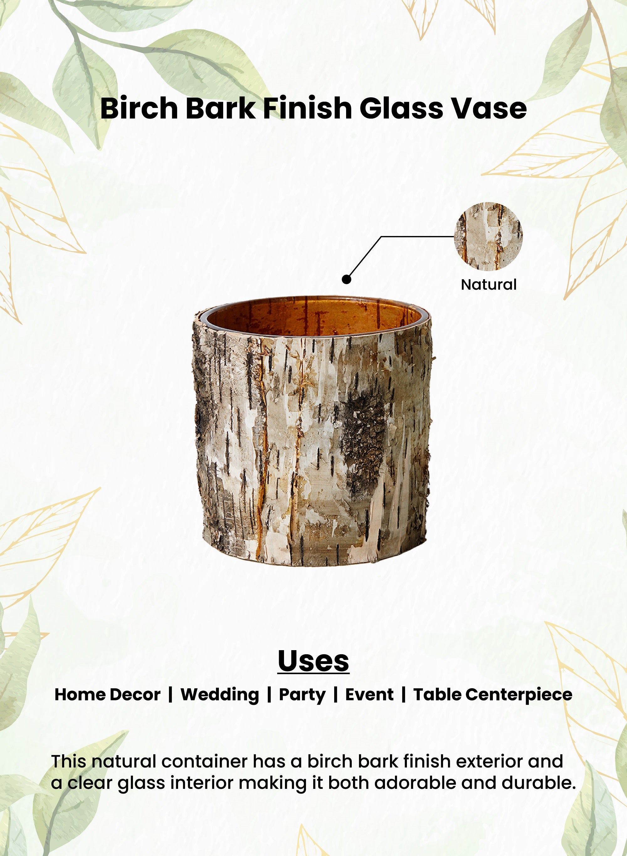 Birch Bark Glass Vase, in 5 Sizes