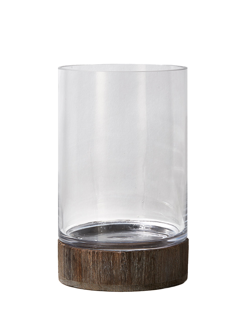 Serene Spaces Living Glass Cylinder Vase with Wood Base, Measures 9" Tall & 5.5" Diameter