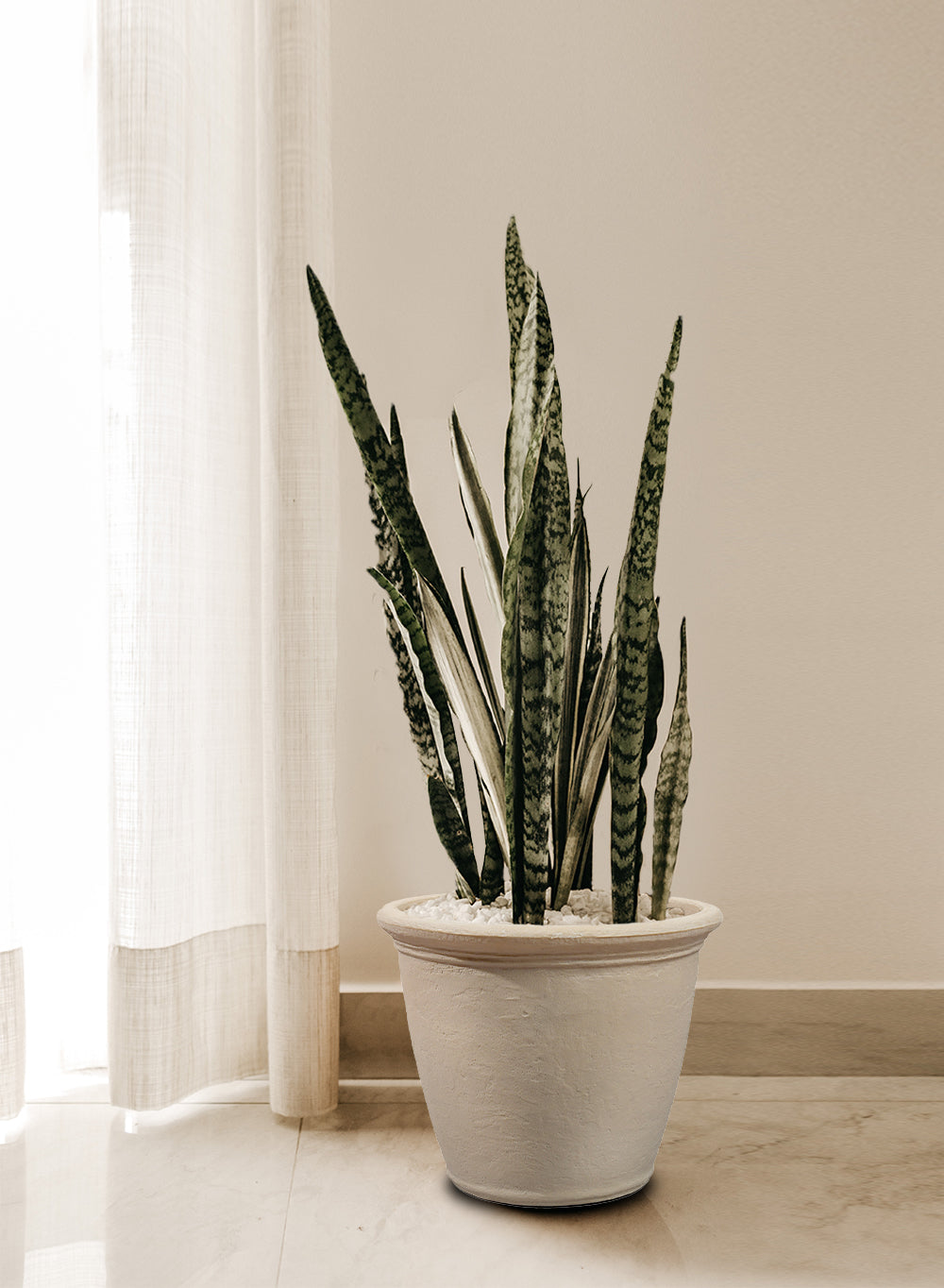 Vintage White Stone-Textured PE Planter Pot, in 2 Sizes