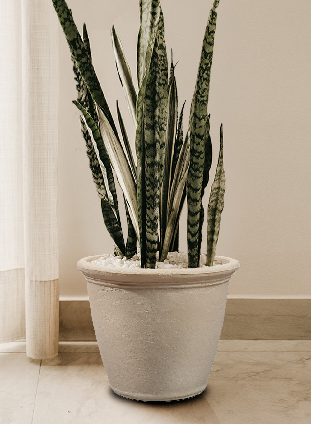 Vintage White Stone-Textured PE Planter Pot, in 2 Sizes