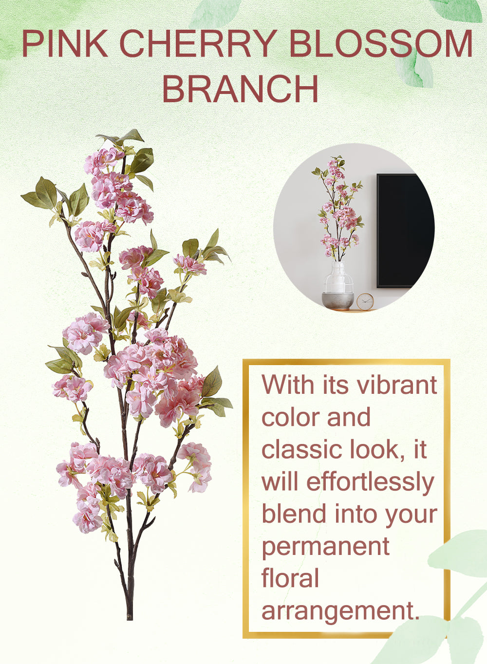 Faux Cherry Blossom Branches, Pink 50" Tall