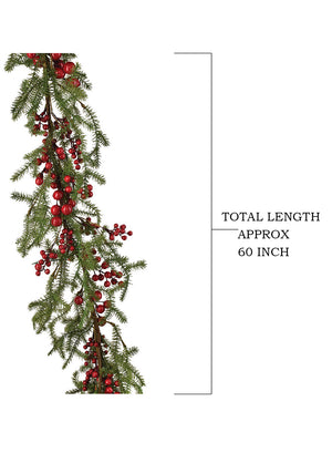 Serene Spaces Living 5ft Faux Pine Garland with Red Berries & Mini Pinecones