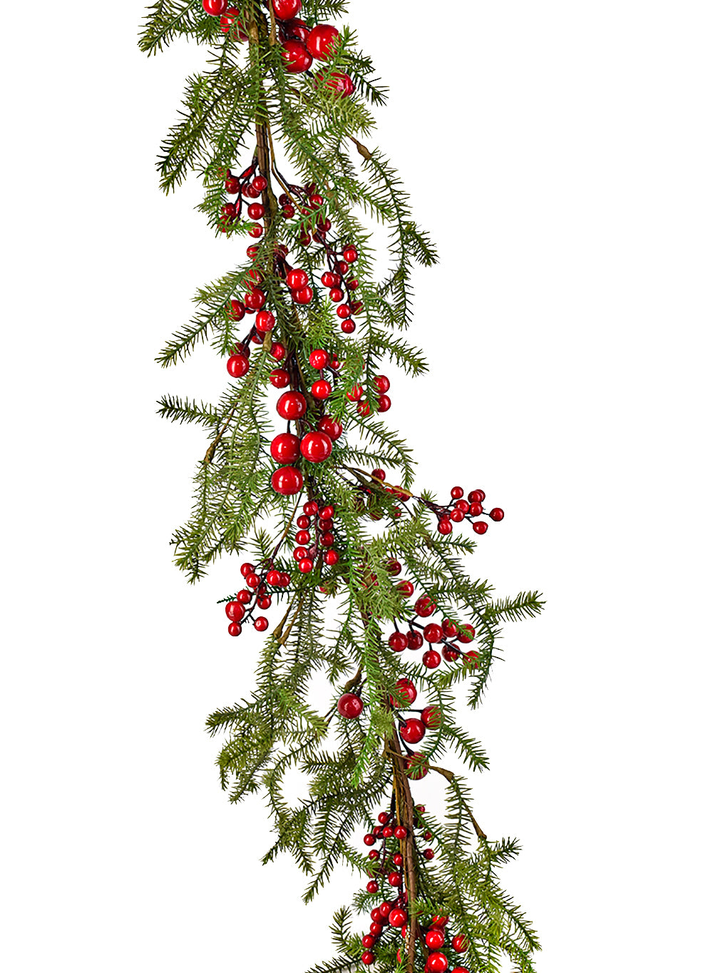 Serene Spaces Living 5ft Faux Pine Garland with Red Berries & Mini Pinecones