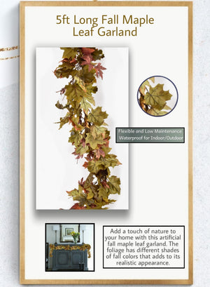 Serene Spaces Living 5ft Fall Maple Leaf Garland for Thanksgiving Decor