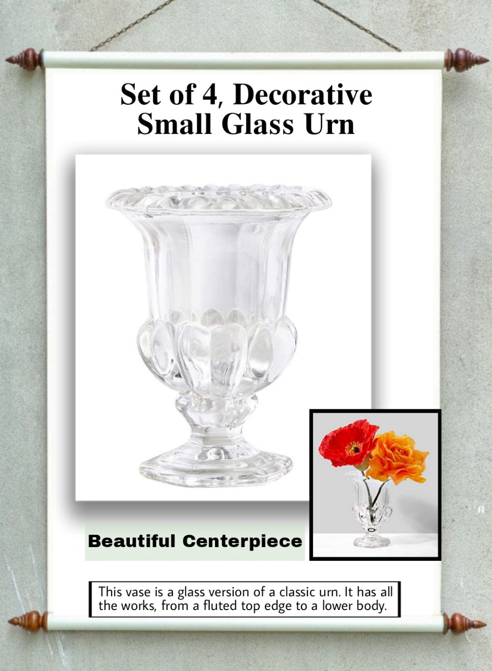 Victoria Glass Urn Vase, in 2 Sizes