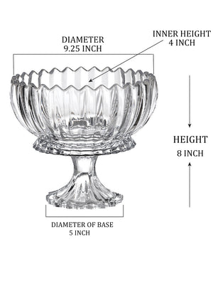 Ribbed Glass Pedestal Flower Compote-Fruit Bowl, In 2 Sizes