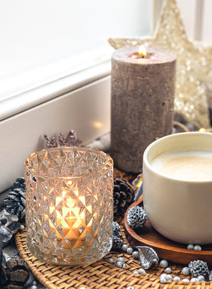 Serene Spaces Living Set of 6 Diamond Tea Light Candle Holder, 3.5" H & 3" Dia