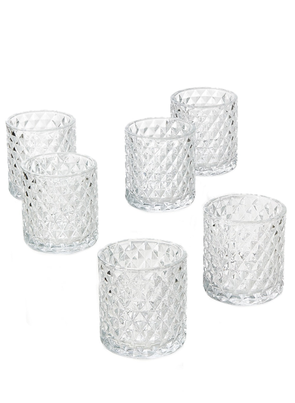 Serene Spaces Living Set of 6 Diamond Tea Light Candle Holder, 3.5" H & 3" Dia