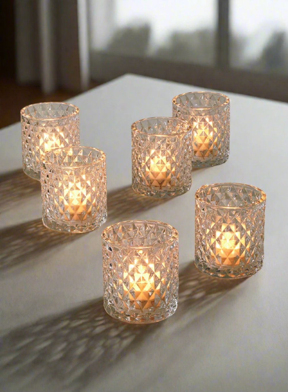 Serene Spaces Living Set of 6 Diamond Tea Light Candle Holder, 3.5" H & 3" Dia