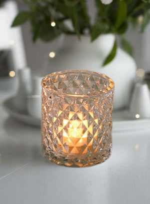Serene Spaces Living Set of 6 Diamond Tea Light Candle Holder, 3.5" H & 3" Dia