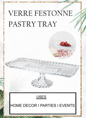Scalloped Glass Dessert Tray, 14.75" Long X 6.75" Wide X 4" Tall