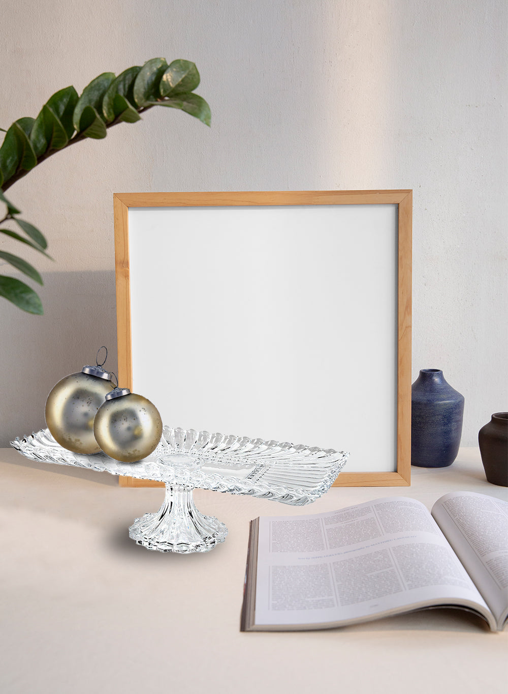 Scalloped Glass Dessert Tray, 14.75" Long X 6.75" Wide X 4" Tall